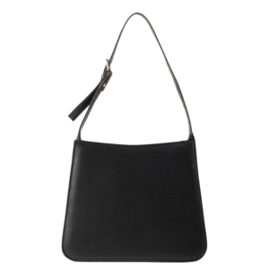 Black PU Leather Structured Shoulder Bag with Gold Hardware – Women’s Handbag